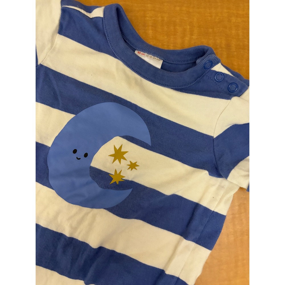 Hanna Andersson Blue White Striped Moon Stars Romper 18-24 Months 80cm